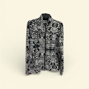 Brooks Jacket Medium Adult Black Abstract Full Zip Pocket Mock Neck Womens L